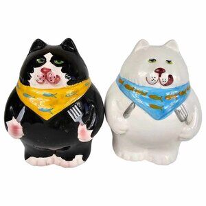 Vintage Fat Cat Salt and Pepper Shakers Set 1992 Home Etc by Clay Art